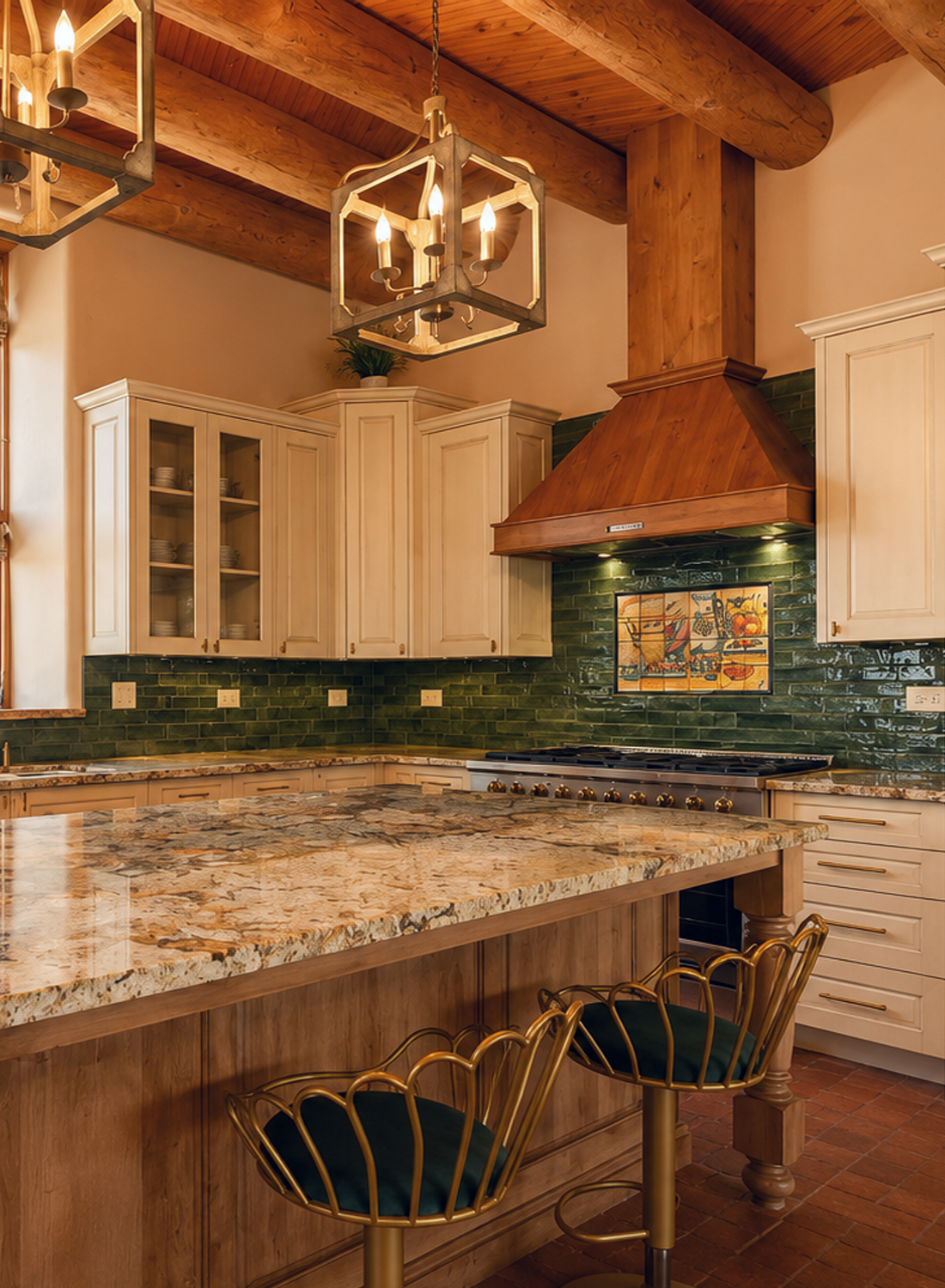 Spanish-Copper Range Hood With Emerald Tile
